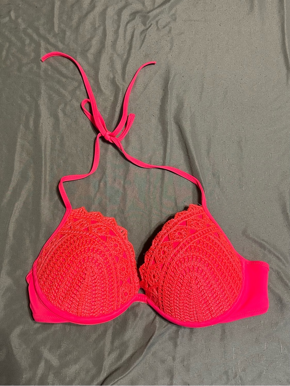 Shade & Shore Hot Pink Crochet Halter Bikini Top